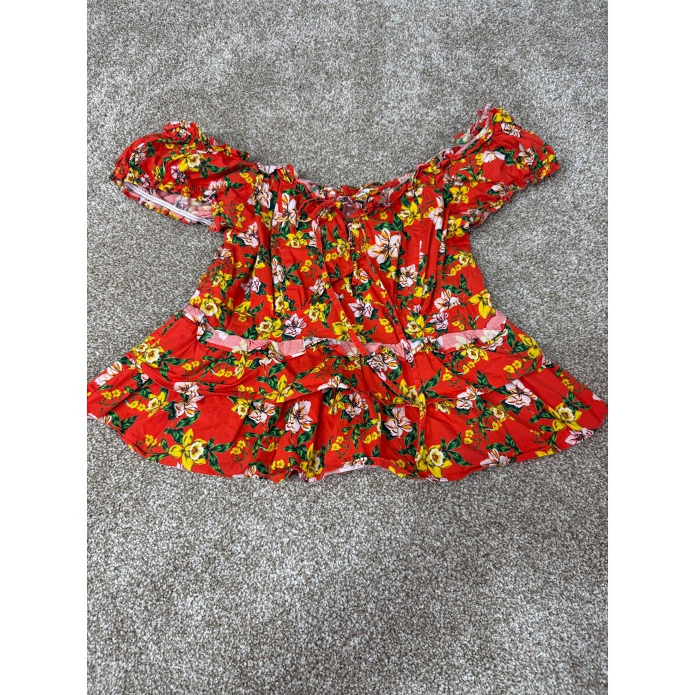 Marissa Webb Red Floral Off Shoulder Peplum Ruffle Top Womens 6 Cottagecore Boho